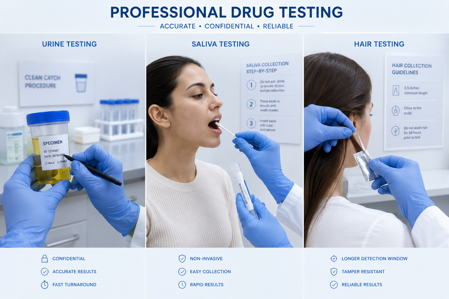 Professional drug testing specimen collection